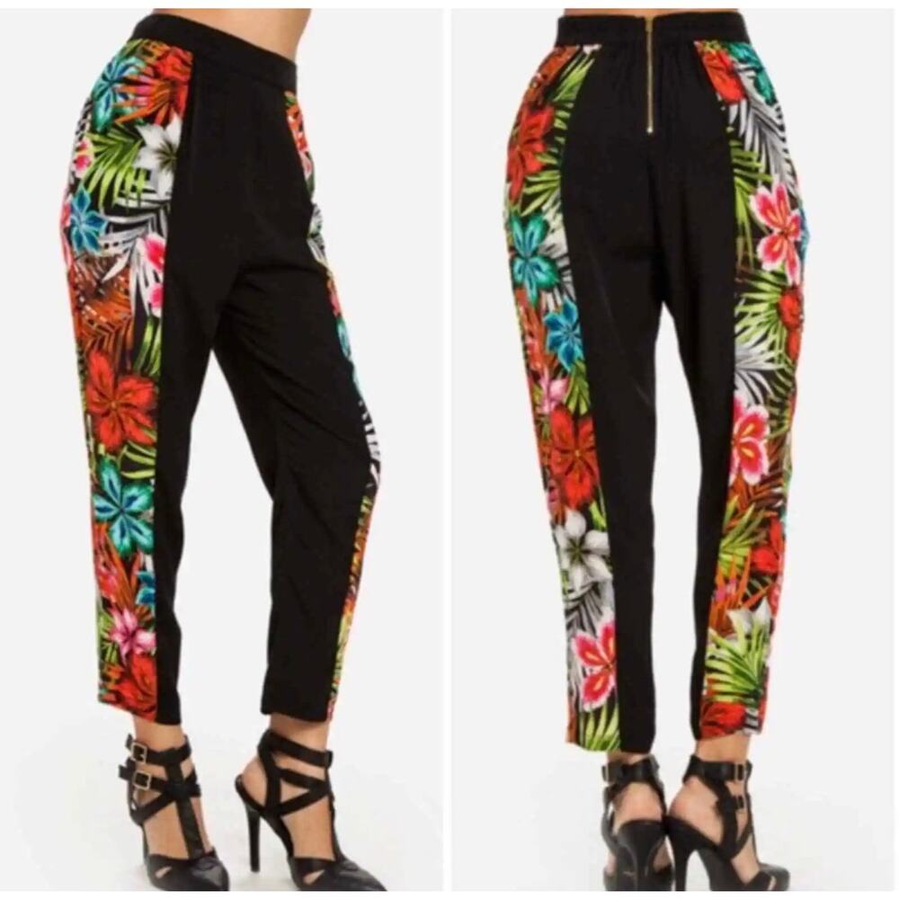 Line & Dot Revolve Womens Tropical Floral Print Black Crop Pants Small NWT